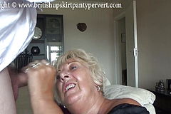 British mature Amateur takes a huge facial in her Own Home