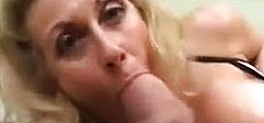 Blonde Milf giving blowjob While Smoking And Get Cum on tits