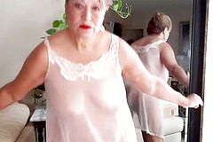 Mature Bbw Woman with Hairy Pussy wearing Sheer nightgown