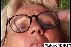 Light haired grannie Gets some jizz On Her Glasses
