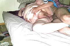 Young Boy Cant Resist Cumming in big Belly granny